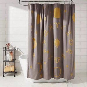 Room Essentials Gray & Gold Celestial Print 100% Poly Shower Curtain 72" x 72"